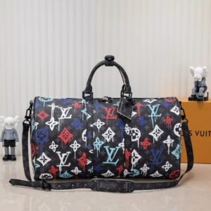 Louis Vuitton white blue purple flower duffle bag